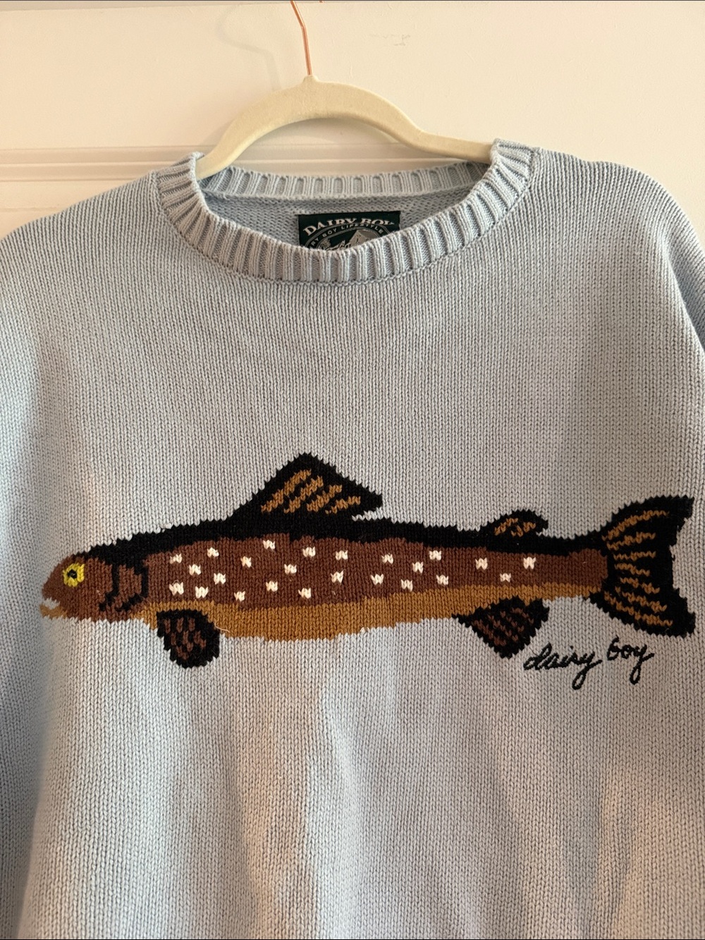 Daisy Boy Light Blue Crewneck Sweater with Fish Motif - Picture 4 of 5